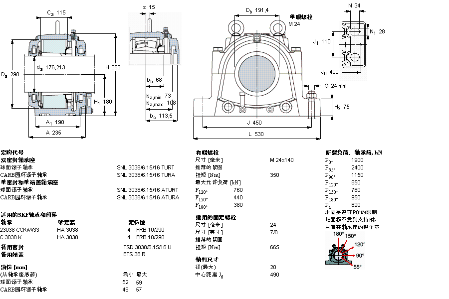 SKF 剖分立式轴承座, 大型SNL, 用于安装紧定套轴承，油封, 用于英制轴的轴承座SNL3038/6.15/16TURT样本图片