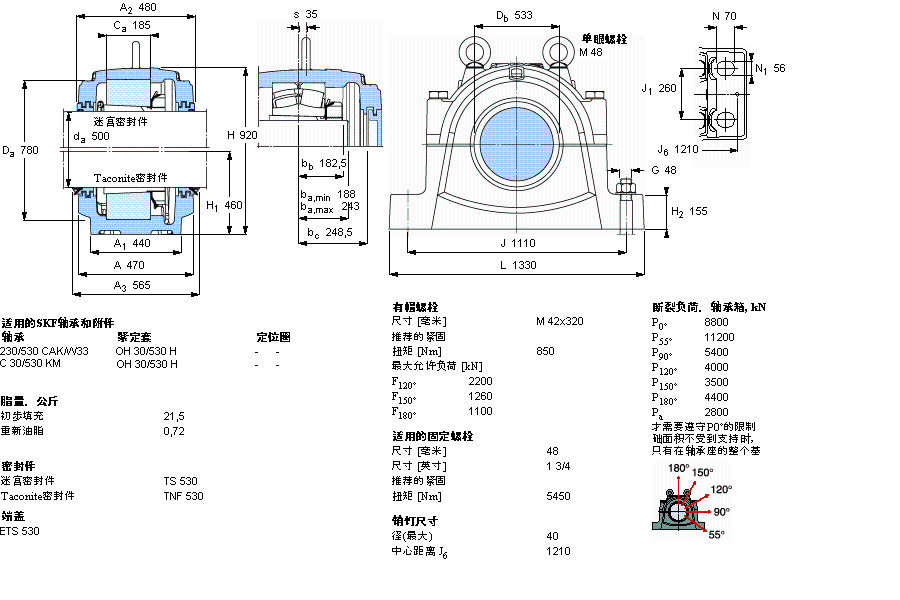 SKF 剖分立式轴承座, 大型SNL, 用于安装紧定套轴承，标准密封, 为公尺轴轴承座SNL30/530F样本图片