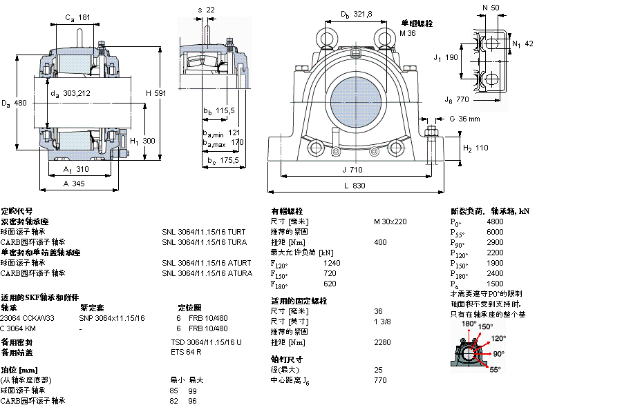 SKF 剖分立式轴承座, 大型SNL, 用于安装紧定套轴承，油封, 用于英制轴的轴承座SNL3064/11.15/16TURT样本图片
