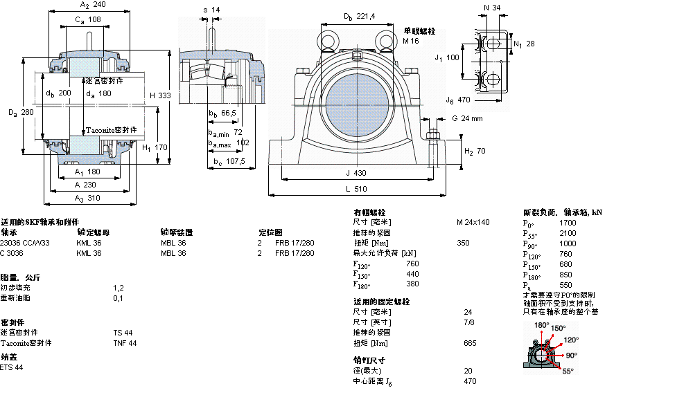 SKF 剖分立式轴承座, 大型SNL, 用于安装带圆柱孔的轴承 ，标准密封SNL3036G样本图片