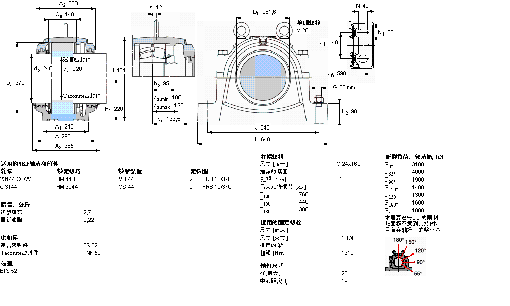 SKF 剖分立式轴承座, 大型SNL, 用于安装带圆柱孔的轴承 ，标准密封SNL3144G样本图片