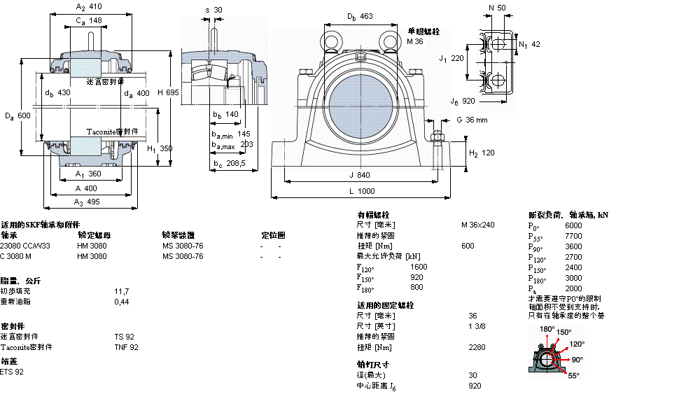 SKF 剖分立式轴承座, 大型SNL, 用于安装带圆柱孔的轴承 ，标准密封SNL3080GF样本图片