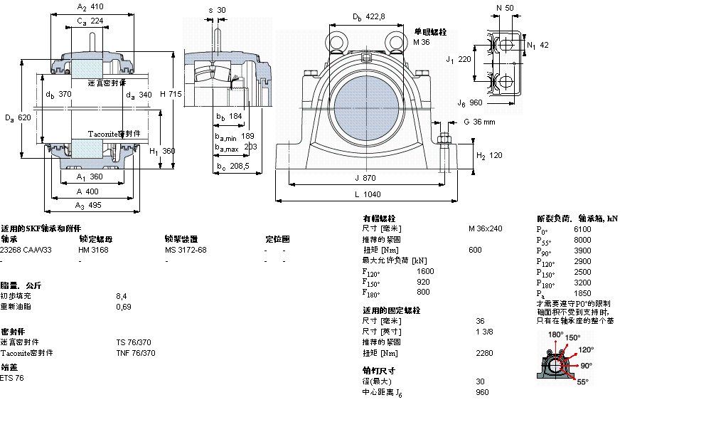 SKF 剖分立式轴承座, 大型SNL, 用于安装带圆柱孔的轴承 ，标准密封SNL3268GF样本图片