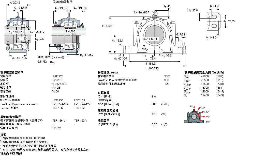 SKF 剖分立式轴承座, SAF 系列 - 带圆柱孔的球面滚子轴承SAF22226样本图片