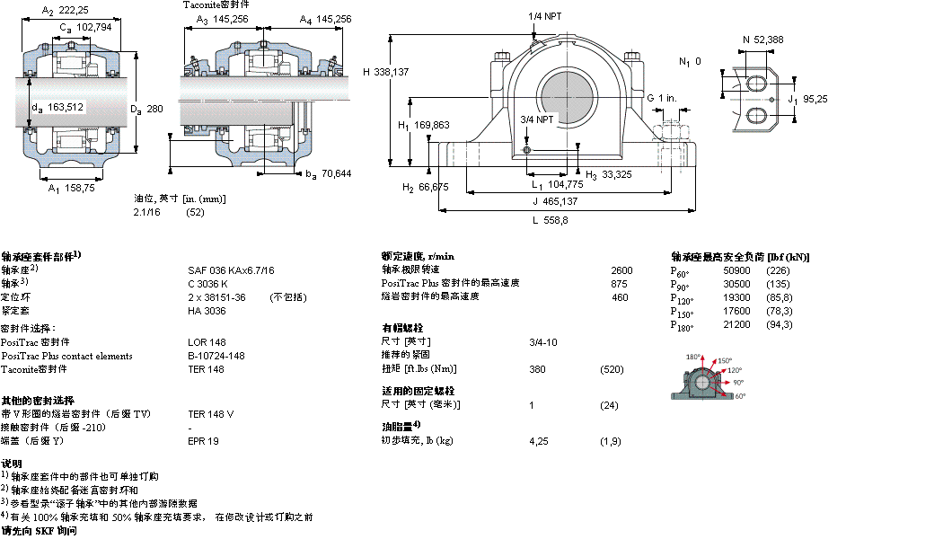 SKF 剖分立式轴承座, SAF 系列 - 装在紧定套上的 CARB 轴承SAFC3036KAx6.7/16样本图片