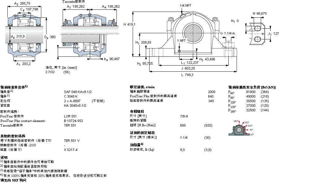 SKF 剖分立式轴承座, SAF 系列 - 装在紧定套上的 CARB 轴承SAFC3048KAx8.1/2样本图片