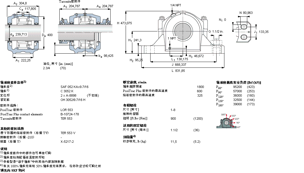 SKF 剖分立式轴承座, SAF 系列 - 装在紧定套上的 CARB 轴承SAFC3052KAx9.7/16样本图片