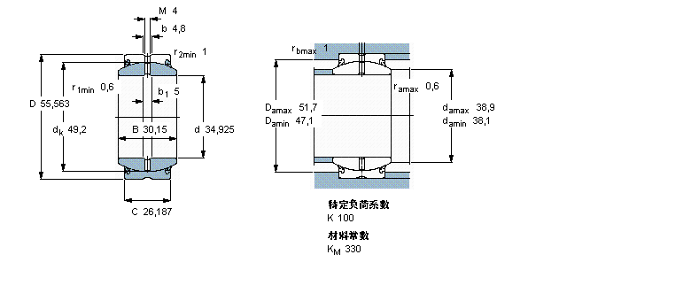 SKF 需要维护的径向球面滑动轴承, 钢对钢, 两面密封件, 英制轴承GEZ106ES-2RS样本图片