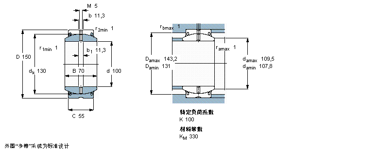 SKF 需要维护的径向球面滑动轴承, 钢对钢, 两面密封件GE100ES-2LS样本图片