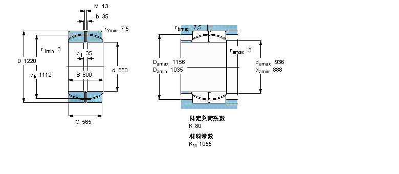 SKF 免维护径向球面滑动轴承, 钢/PTFE复合材料GEP850FS样本图片