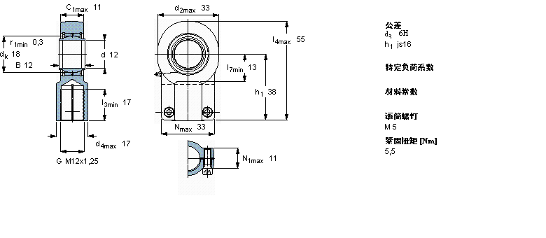 SKF 需要维护的杆端, 钢对钢，阴螺纹，用于液压滚筒SIQG12ESA样本图片