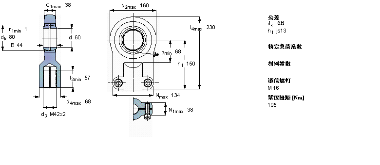 SKF 需要维护的杆端, 钢对钢，阴螺纹，用于液压滚筒SIJ60ES样本图片