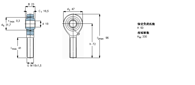 SKF 需要维护的杆端, 钢对青铜，阳螺纹SALKAC18M样本图片