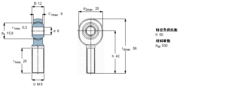 SKF 免维护杆端, 阳螺纹, 钢/PTFE复合材料SAKB8F样本图片