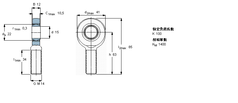 SKF 免维护杆端, 阳螺纹, 钢/烧结铜复合材料SA15C样本图片