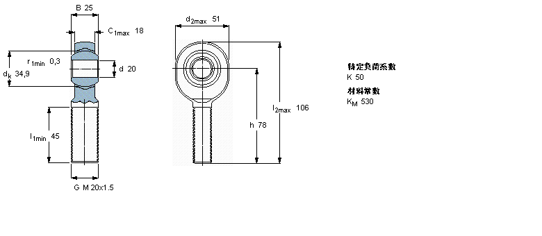 SKF 免维护杆端, 阳螺纹, 钢/PTFE复合材料SAKB20F样本图片